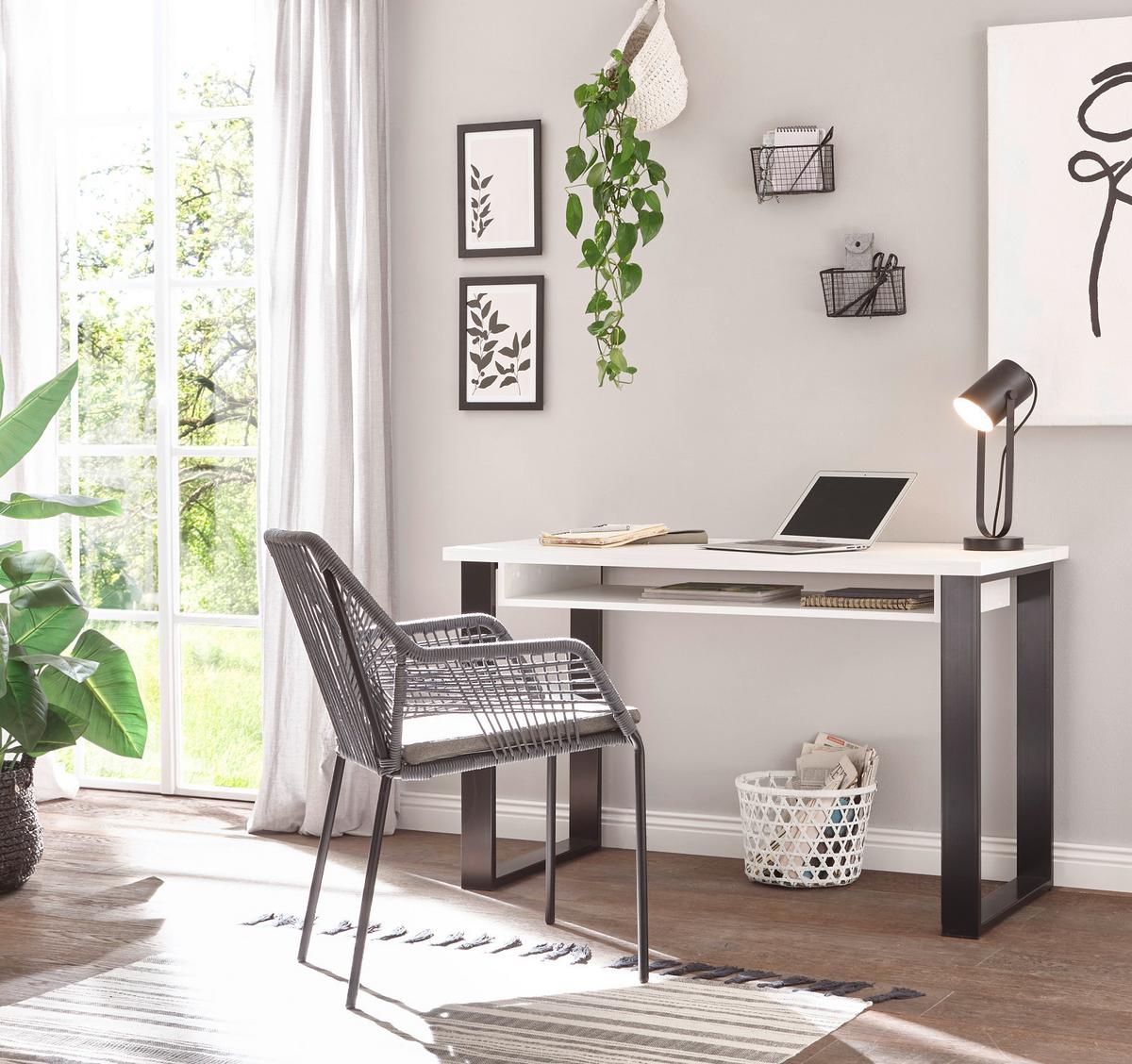 SCHREIBTISCH weiß Pinie, anthrazit Landhaus, Laptoptisch für Homeoffice und Büro - Anthrazit/Weiß, Holzwerkstoff/Metall (125/60/76cm) - Furn.Design