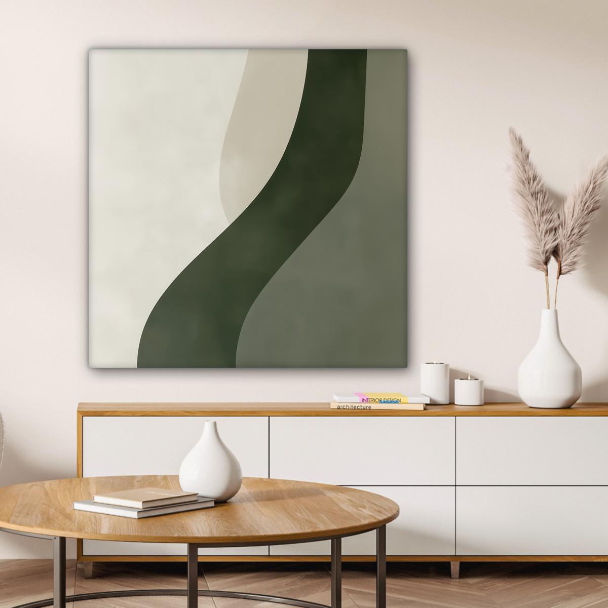 LEINWANDBILD Japandi - Grün - Abstrakt - Modern Deko Groß 90x90 cm - Salbeigrün, Textil (90/90cm) - MuchoWow