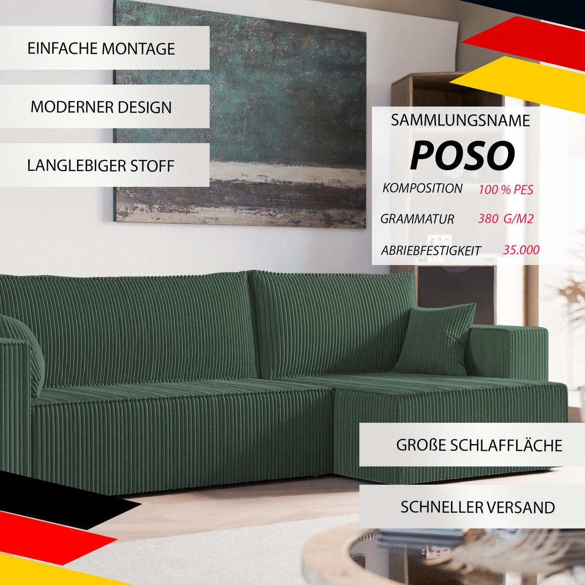 ECKSOFA mit Schlaffunktion und Bettkasten, Grün - Grün, Holzwerkstoff/Textil (145/276cm) - Idohome