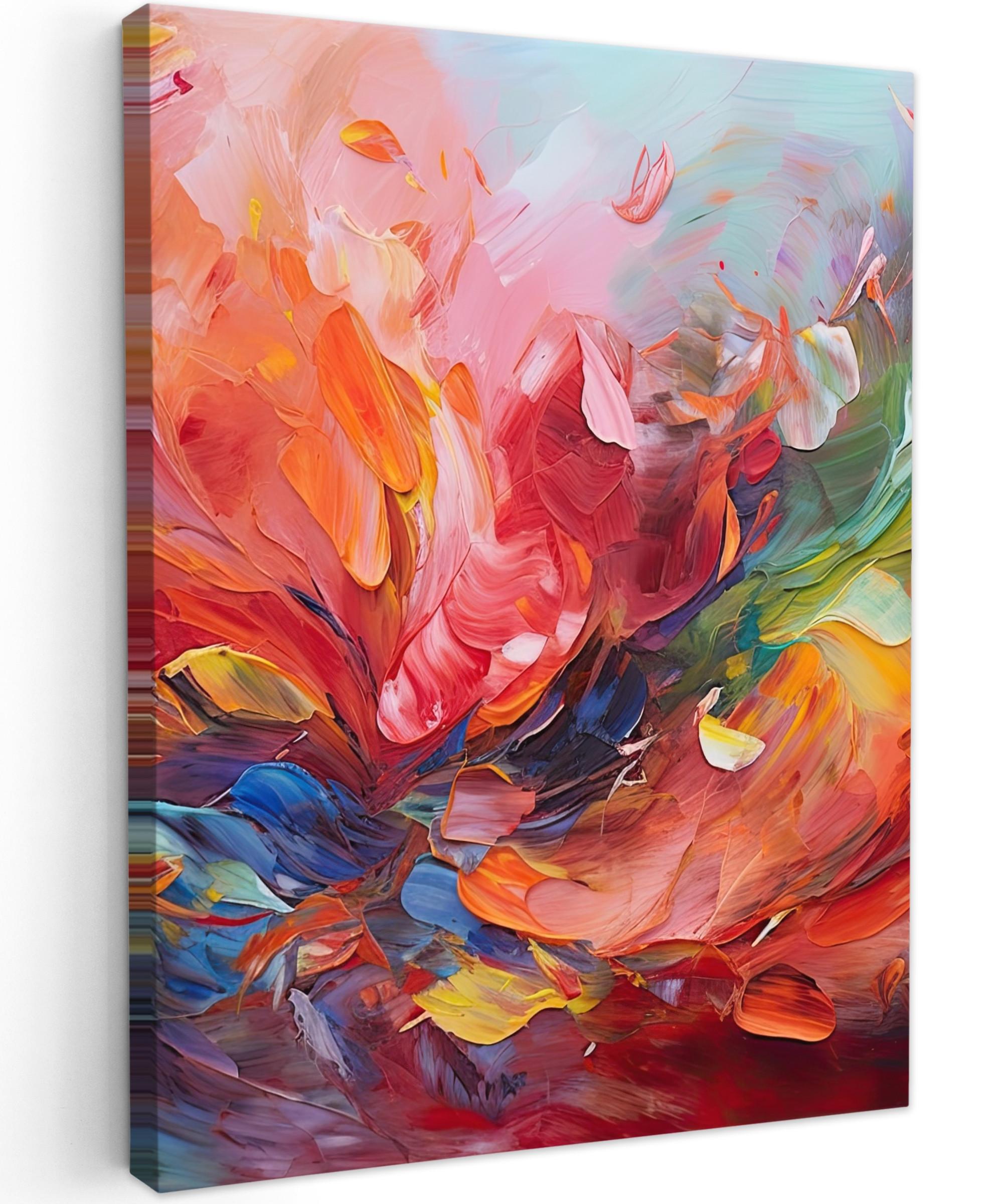 LEINWANDBILD Ölgemälde - Kunst - Abstrakt - Farbenfroh Wandbild Wohnzimmer 60x80 cm - Altrosa, Textil (60/80cm) - MuchoWow