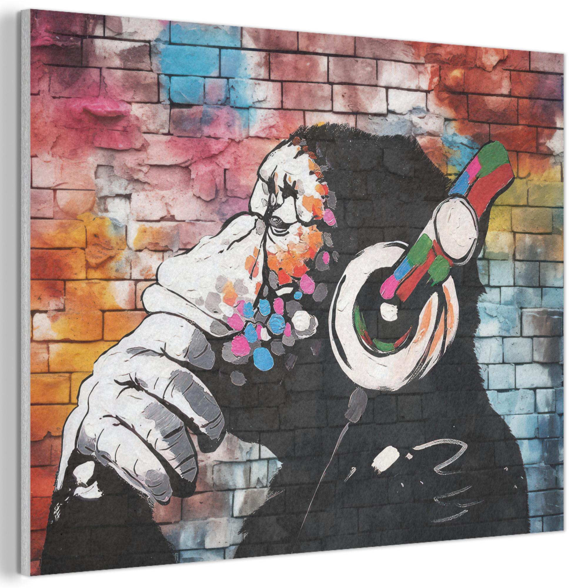 AKUSTIKBILD Affe - Graffiti - Musik Gemälde 80x60 cm - Multicolor, Kunststoff (80/60/0.9cm) - MuchoWow