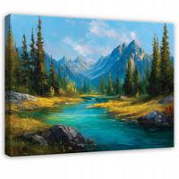 LEINWANDBILD Gebirge Landschaft Blau 120x80 cm - Multicolor, Holzwerkstoff (120/80cm) - Wallarena