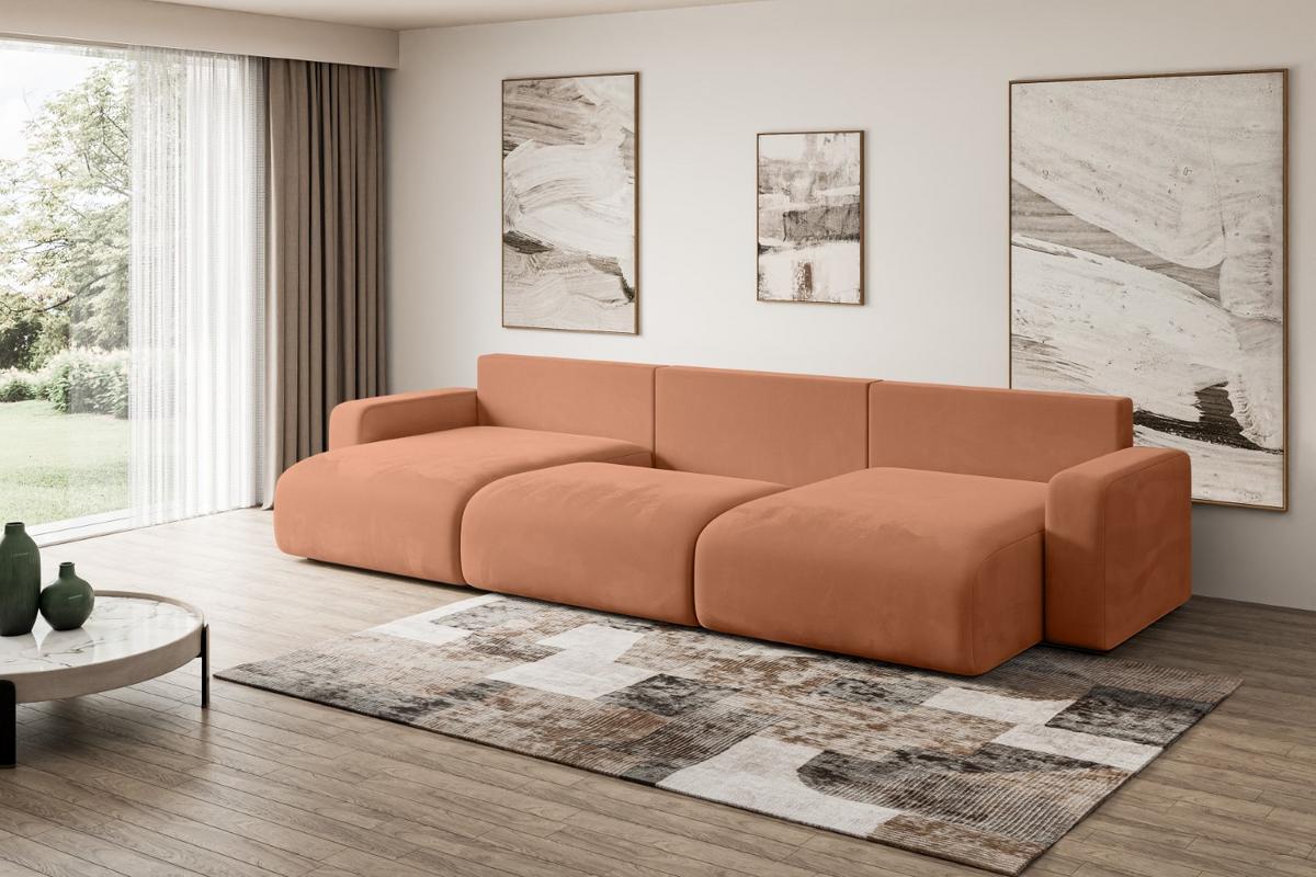 WOHNLANDSCHAFT mit Schlaffunktion und Bettkasten KLEEA-U - 347x143x83 cm Koralle Velours - Koralle/Schwarz, Holzwerkstoff/Kunststoff (347/83/143cm) - ALTDECOR