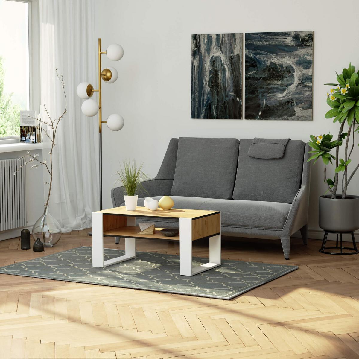 COUCHTISCH Eiche Craft, Weiß 45/92/53 - Weiß, Textil (53/92/45cm) - RAUMHIRSCH FURNITURE