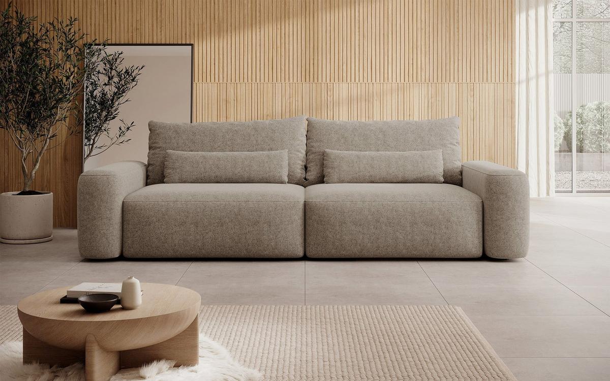 SCHLAFSOFA Carnos Hellbraun Chenille - Hellbraun/Schwarz, Kunststoff/Textil (257/82/105cm) - Selsey