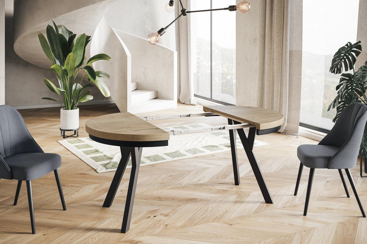 RUNDER Esstisch ausziehbar – Moderner Wohnzimmertisch und Küchentisch – Tisch mit Stabile Konstruktion, Durchmesser 100 cm - 200 cm - Farbe Halifax - Schwarz/Braun, Holzwerkstoff (100/100/77cm) - Alpi-Möbel