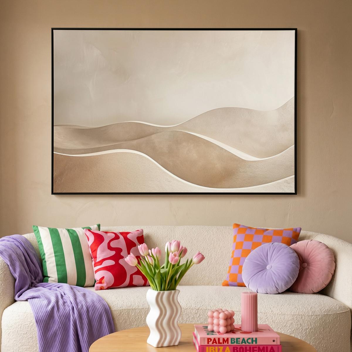 LEINWAND Bilder mit Rahmen - Beige - Natur - Abstrakt - Modern - 120x80 - Beige, Textil (120/80cm) - MuchoWow