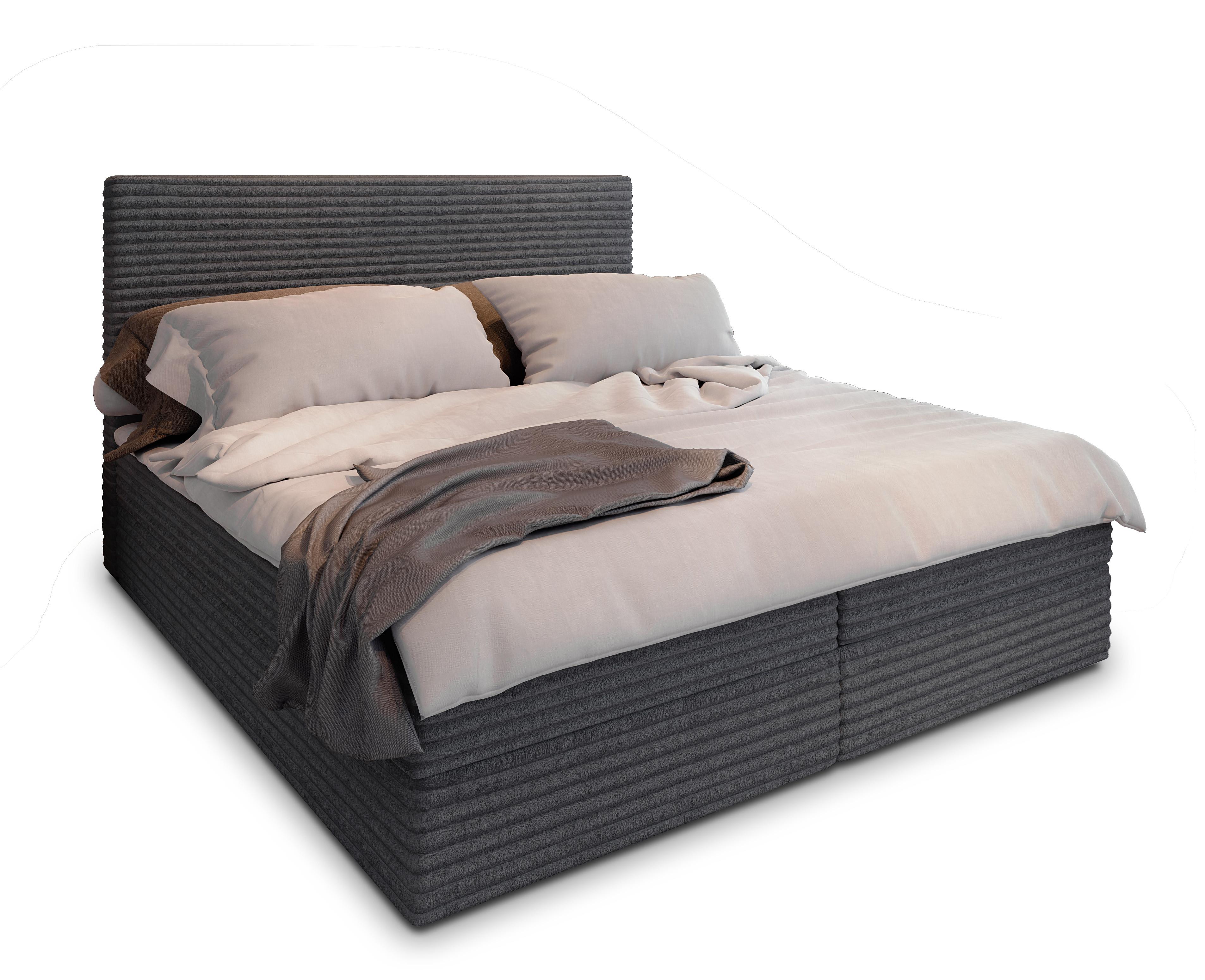 BOXBETT PISA 160x200 cm mit Matratze und Topper - Graphitfarben - Graphitfarben, Holz (160/200cm) - MASSENO