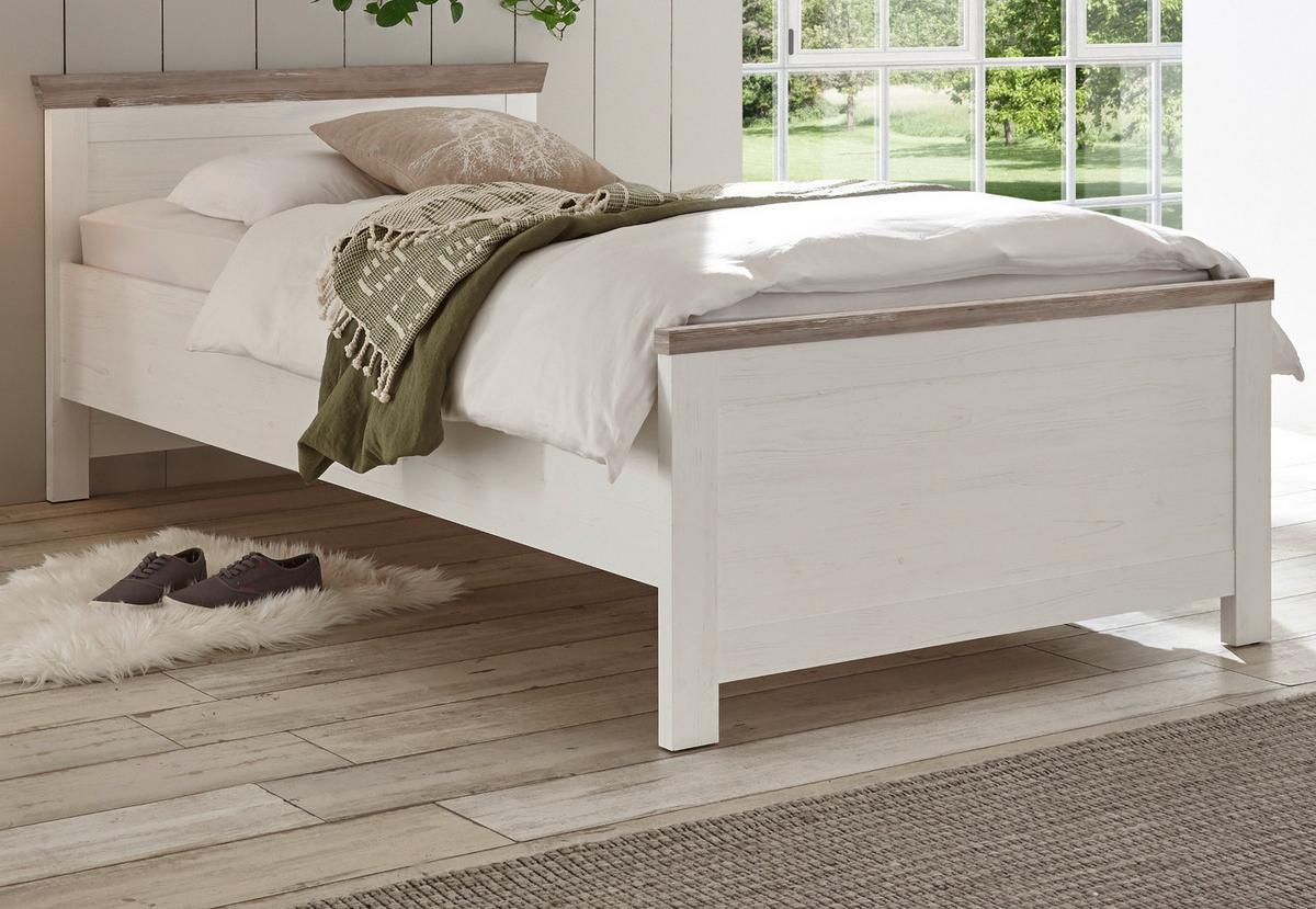 BETT Pinie weiß, Oslo Pinie Landhaus, Einzelbett, Liegefläche 100 x 200 cm - Weiß/Pinienfarben, Holzwerkstoff (100/200cm) - Furn.Design