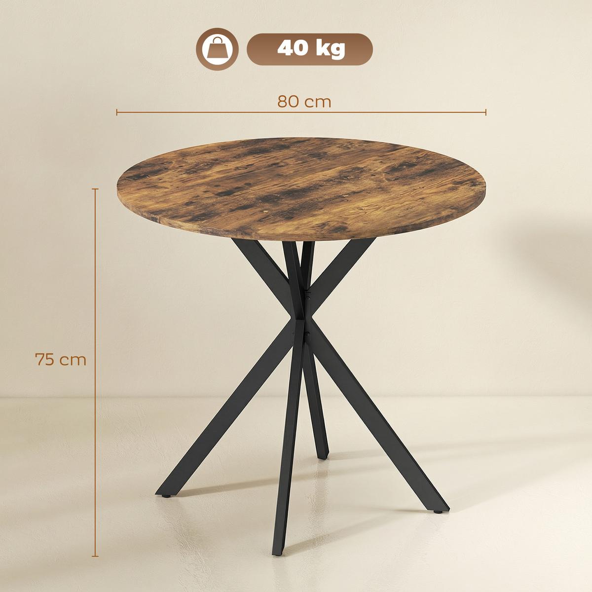 KÜCHENTISCH rund Braun 80/80/75 cm - Schwarz/Braun, Metall (80/80/75cm) - HOMCOM