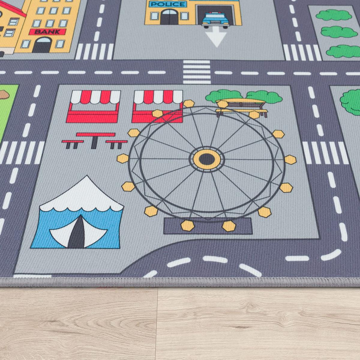 KINDERTEPPICH Waschbar, mit Stadt‑Land‑Karten‑Muster, Grau, 200 x 200 cm - Grau, Textil (200/200cm) - KADIMA DESIGN