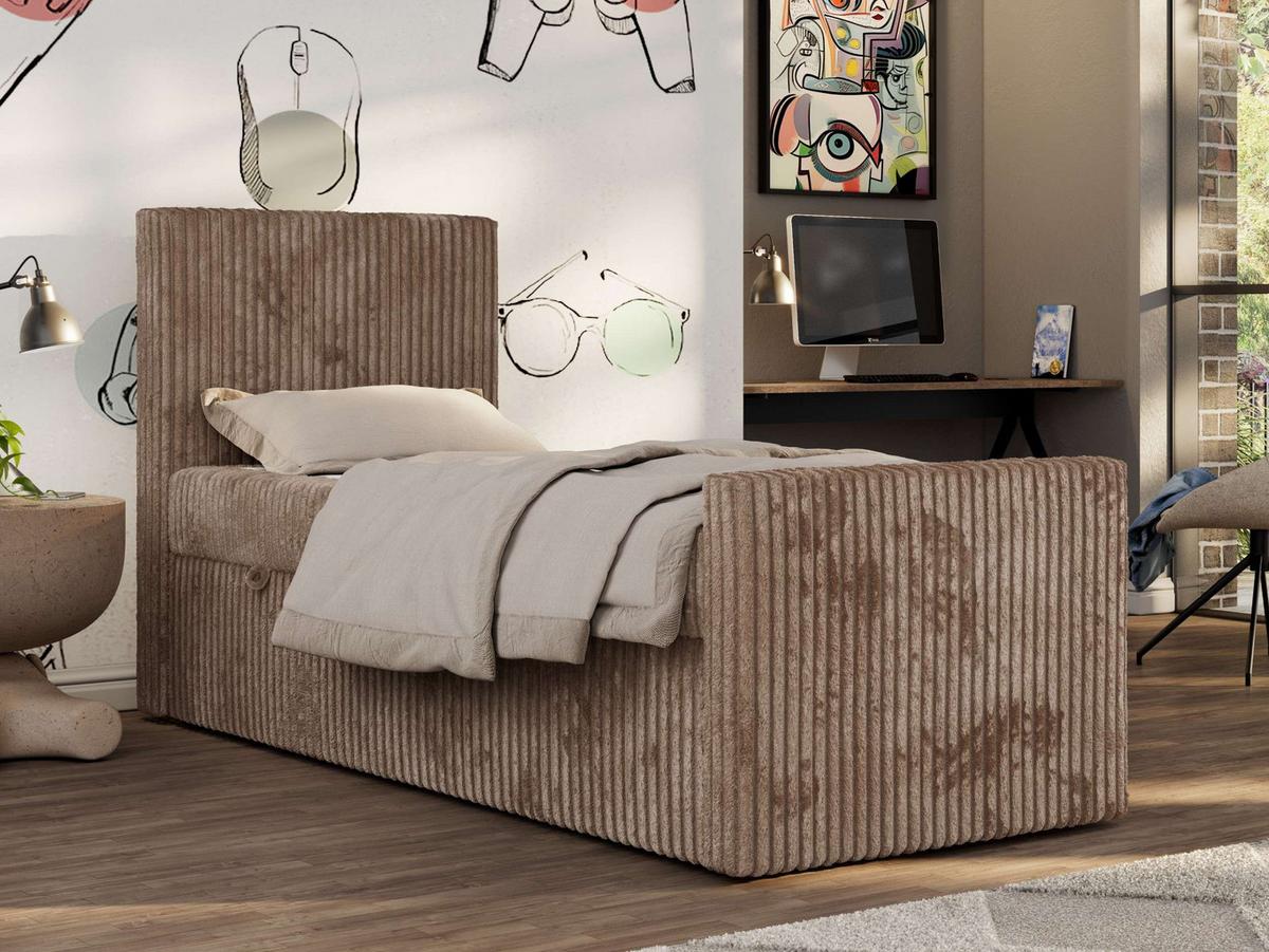 JUGENDBETT TILIO DUO 90/200 - Braun Cord - H3 - Links Seite - Braun, Textil (90/200cm) - MKS