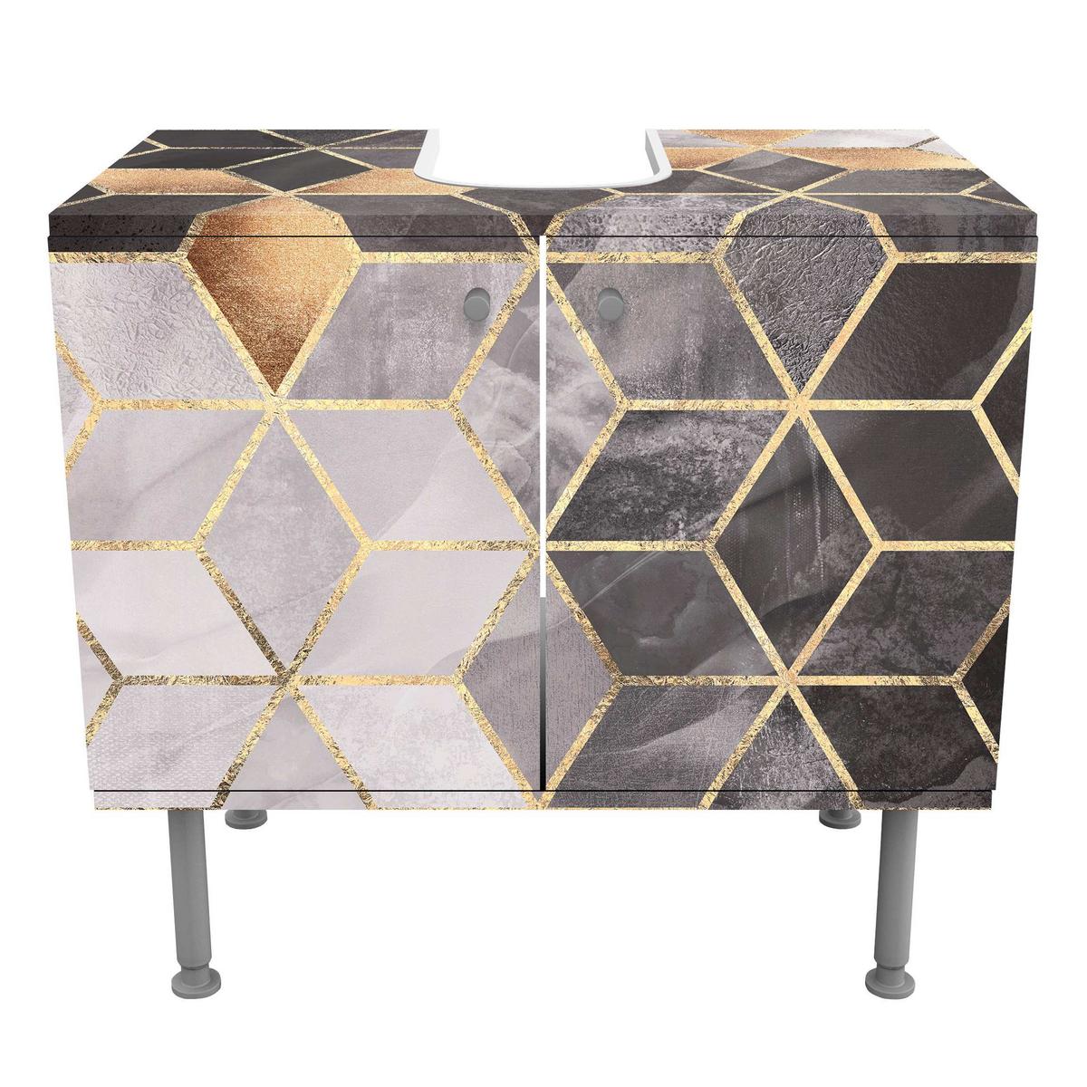 WASCHBECKENUNTERSCHRANK Schwarz Weiß goldene Geometrie 60/55/35 cm - Schwarz, Holzwerkstoff (60/55/35cm) - Bilderwelten