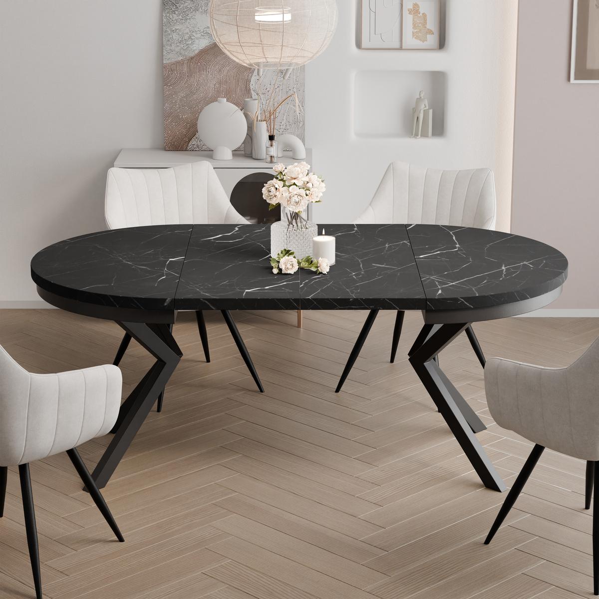 AUSZIEHTISCH MILTON 90-166/76 cm mit Metallgestell und Zarge, Schwarz / Grigia Pietra - Schwarz/Grau, Holzwerkstoff/Metall (90/90/76cm) - Idohome