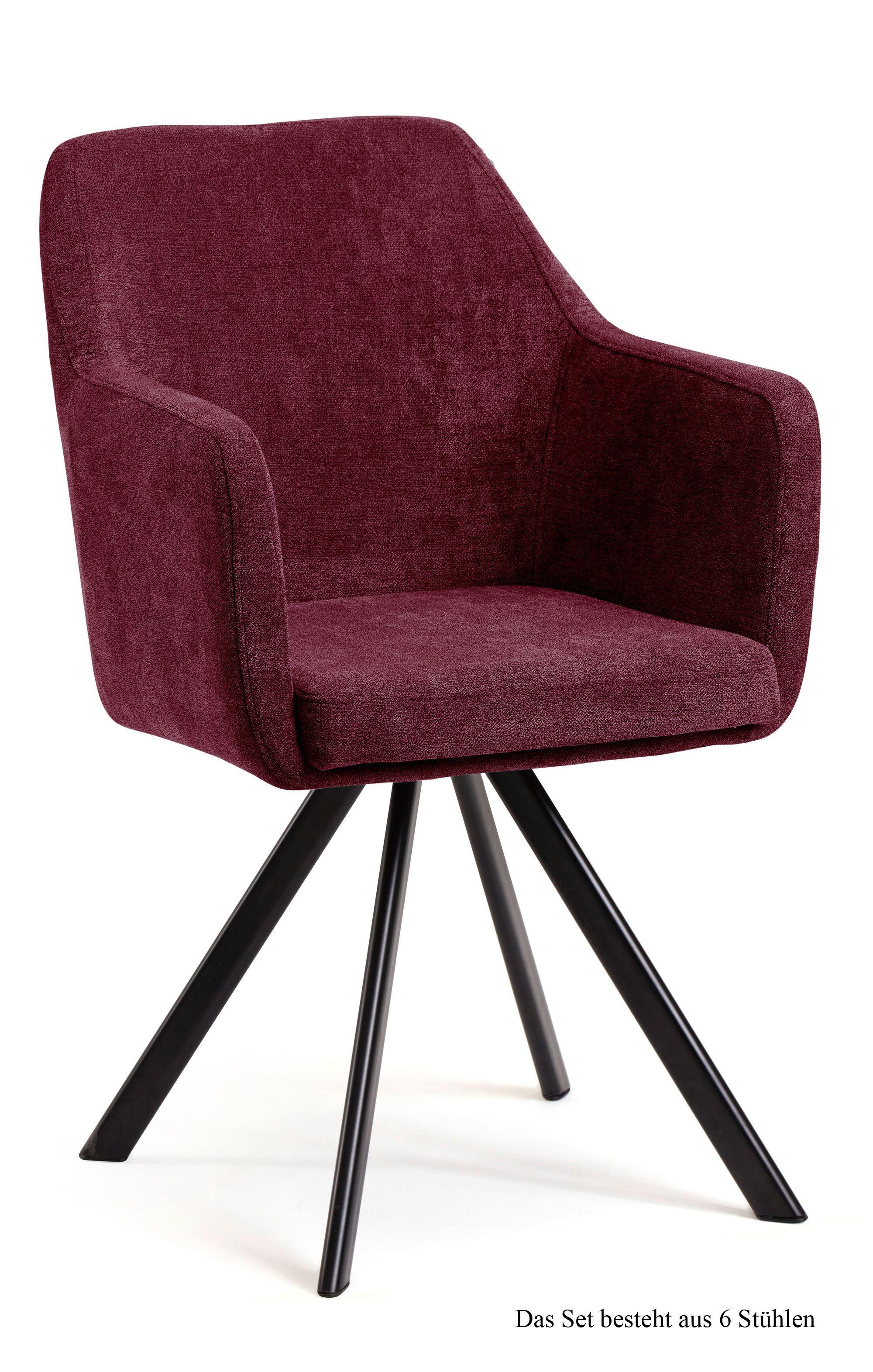 ARMLEHNSTUHL (6er-Set) Debee 57x87x60 Schwarz/Marsala - Brombeere/Schwarz, Kunststoff (60/87/57cm) - 58aufmkessel