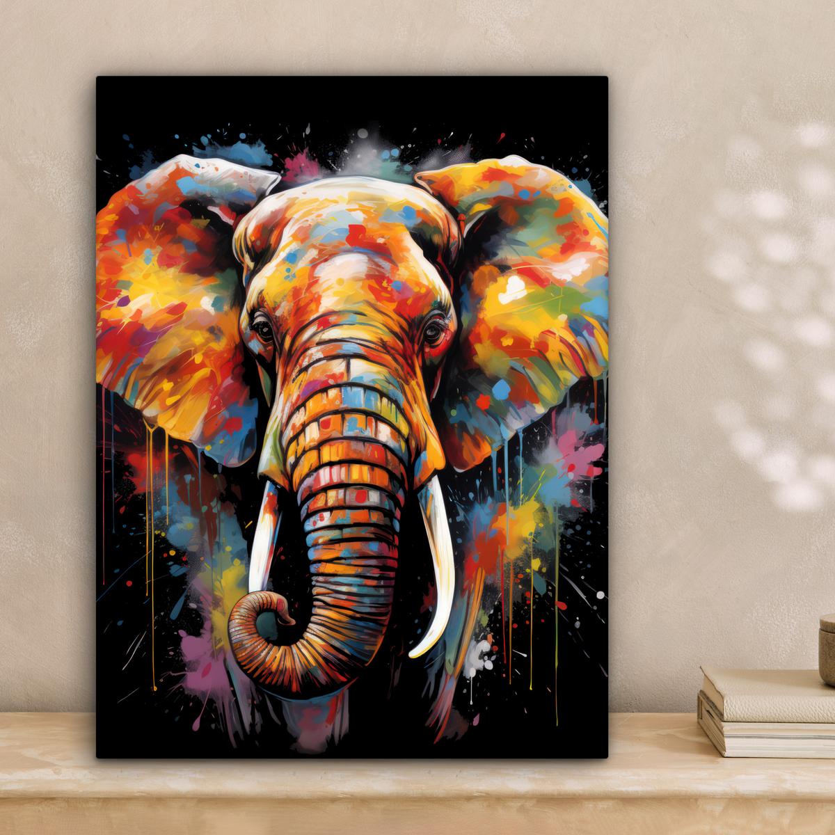 LEINWANDBILD Elefant - Graffiti - Schwarz - Tiere - Farben Room Decor 30x40 cm - Schwarz, Textil (30/40cm) - MuchoWow