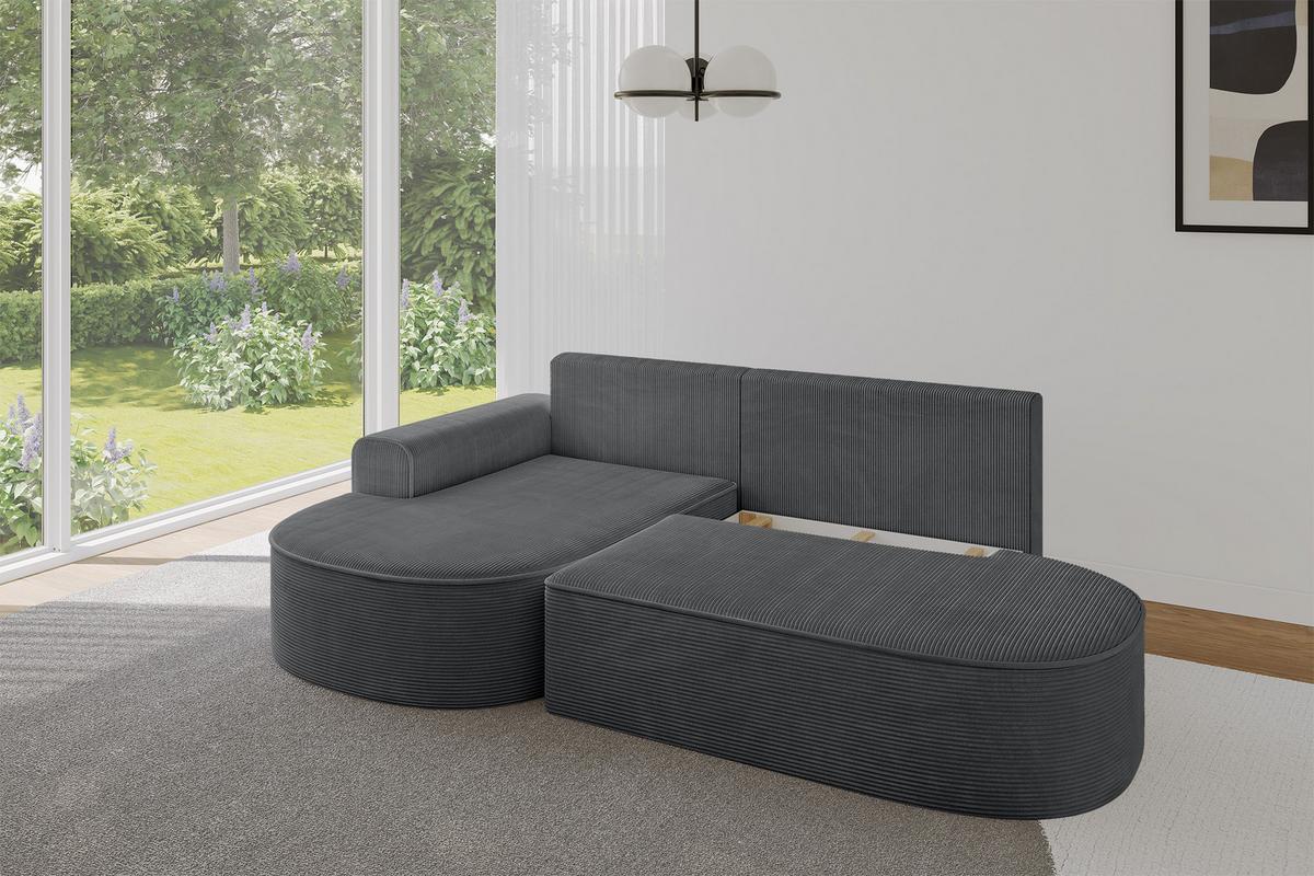 ECKSOFA mit Schlaffunktion und Bettkasten Ottomane Links MARI-L1-S - 283x167x73 cm Dunkelgrau Cord - Alufarben/Schwarz, Holzwerkstoff/Kunststoff (283/167cm) - ALTDECOR