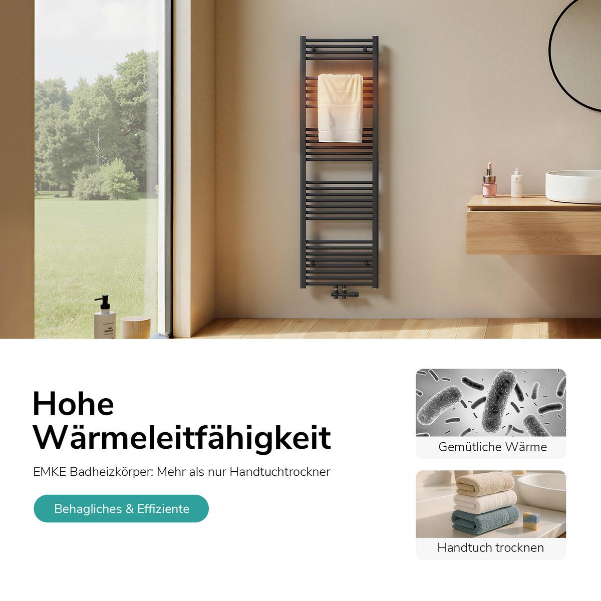 HEIZKÖRPER wasserführender Handtuchheizkörper Anthrazit 100/40/3 cm - Anthrazit, Metall (40/100/3cm) - EMKE