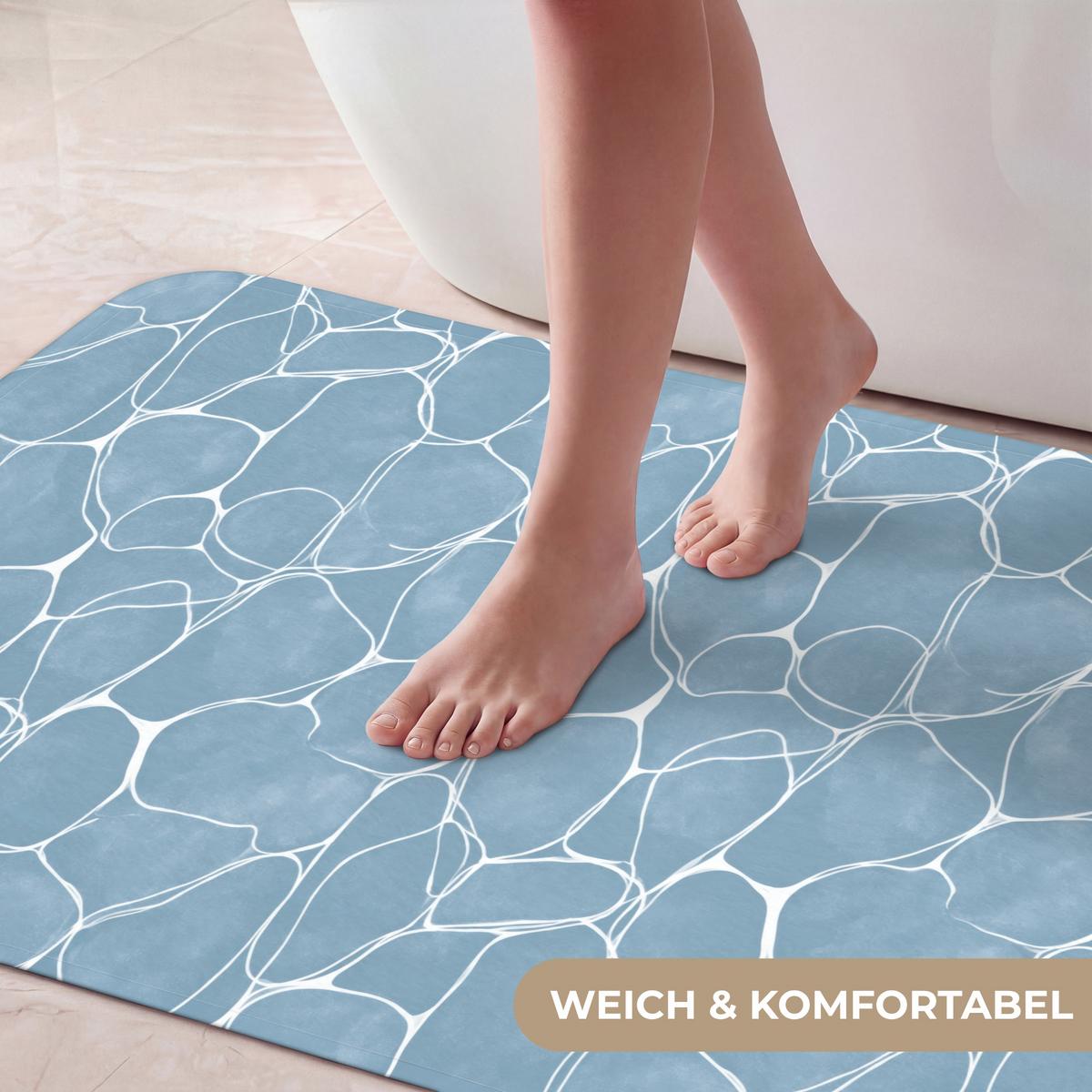 BADEMATTE Organisch - Muster - Blau 120x60 cm - Hellblau, Textil (120/60cm) - OnlyWow