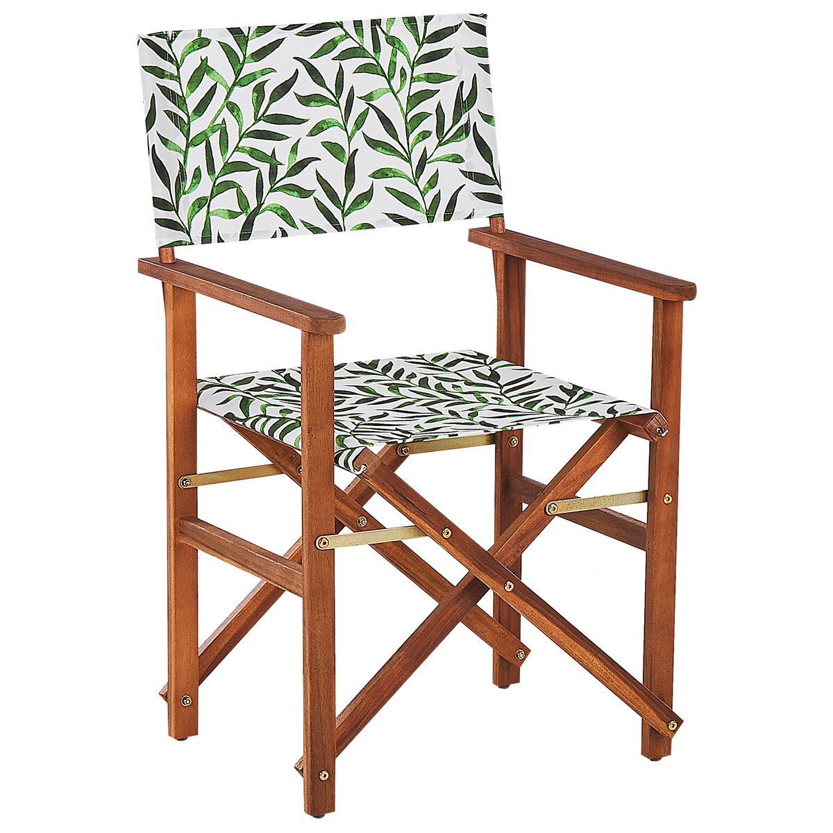 GARTENSTUHL 2er-Set Akazienholz dunkelbraun Auflagen cremeweiß/grün Blattmuster Cine - Dunkelbraun/Creme, Holz (50/91/50cm) - Beliani