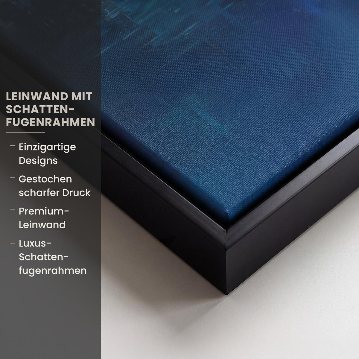 LEINWAND Bilder mit Rahmen - Skyline - Pinselstriche - Dunkelblau - Leuchtend - 70x100 - Blau, Textil (70/100cm) - MuchoWow