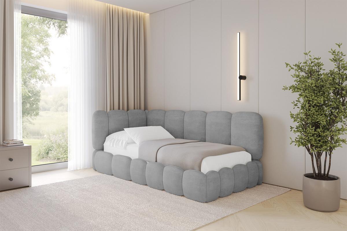 EINZELLBETT Jugendbett mit Bettkasten, Rechts - AVRY 80x200 Grau - Silberfarben, Holzwerkstoff/Textil (80/200cm) - ALTDECOR