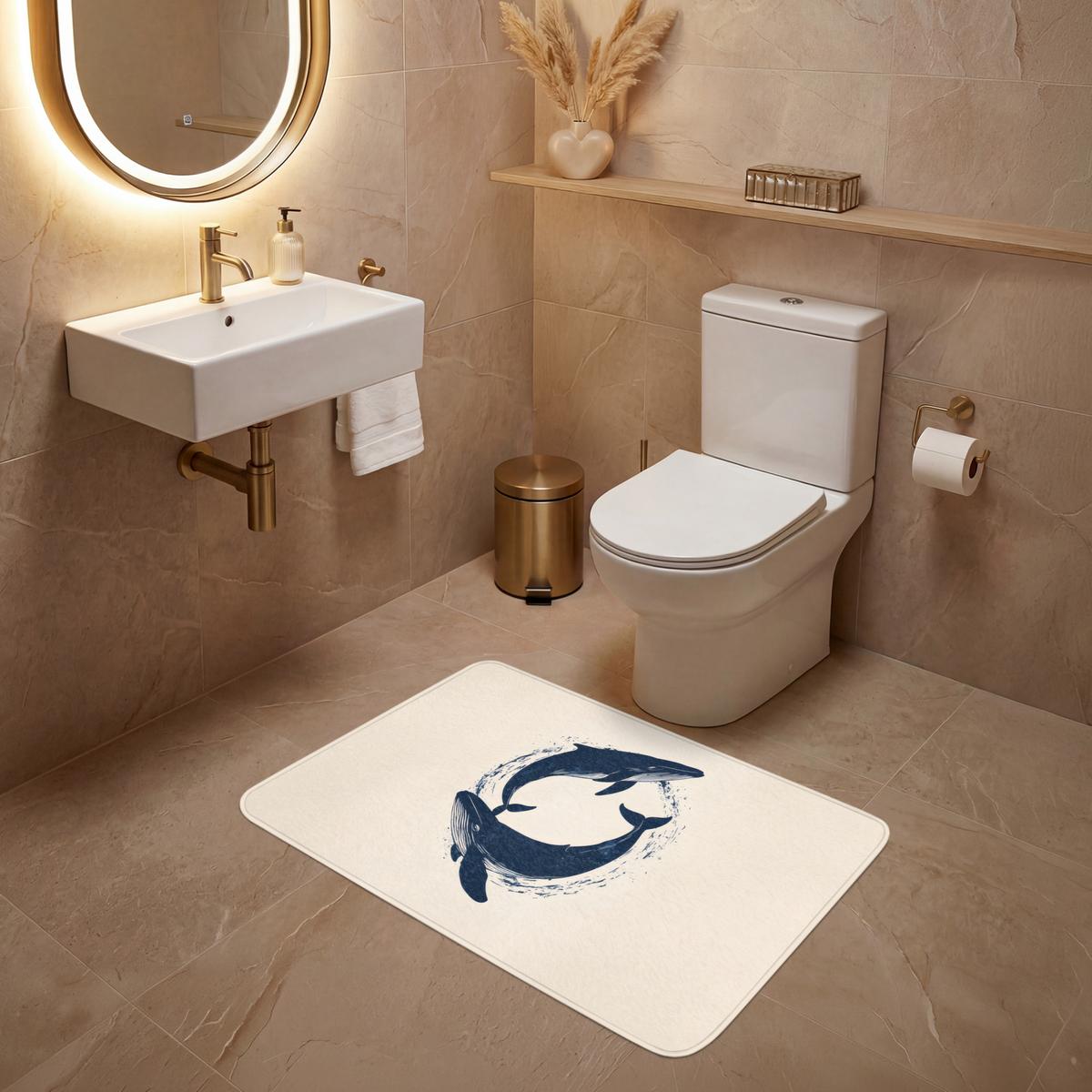 WC-VORLEGER Wale - Spritzer - Kreis - Dunkelblau Toilettenteppich 90x60 cm - Dunkelblau, Textil (90/1cm) - OnlyWow