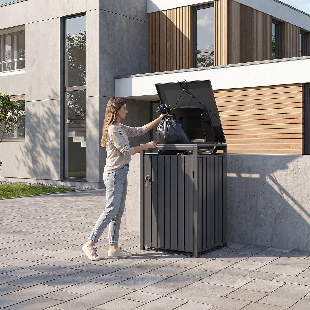 MÜLLTONNENBOX 1er Anthrazit - Anthrazit, Metall (68/120/80cm) - ML-DESIGN