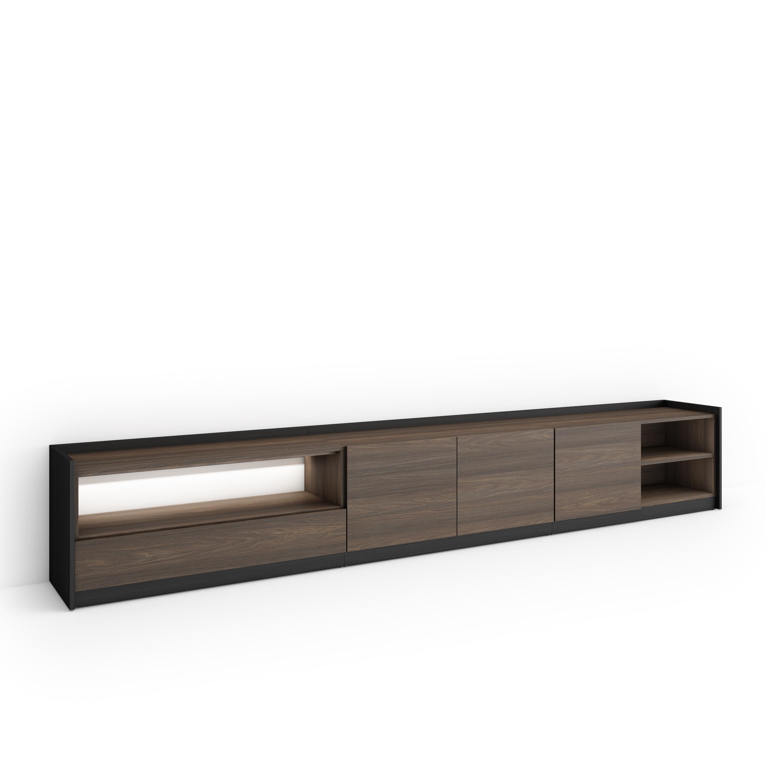 LOWBOARD, Dunkler Eiche und Schwarz, 310/37/50cm, mit Led - Dunkelbraun, Holzwerkstoff (310/50/37cm) - Skraut Home