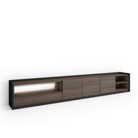 LOWBOARD, Dunkler Eiche und Schwarz, 310/37/50cm, mit Led - Dunkelbraun, Holzwerkstoff (310/50/37cm) - Skraut Home