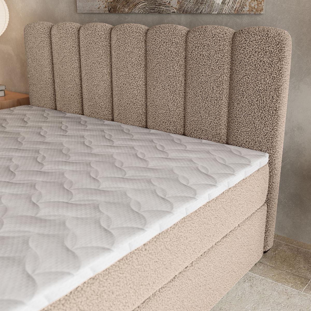 BOXBETT SOLIA 180x200 cm mit Matratze und Topper, H2+H3 - Beige - Beige, Holz (180/200cm) - MASSENO