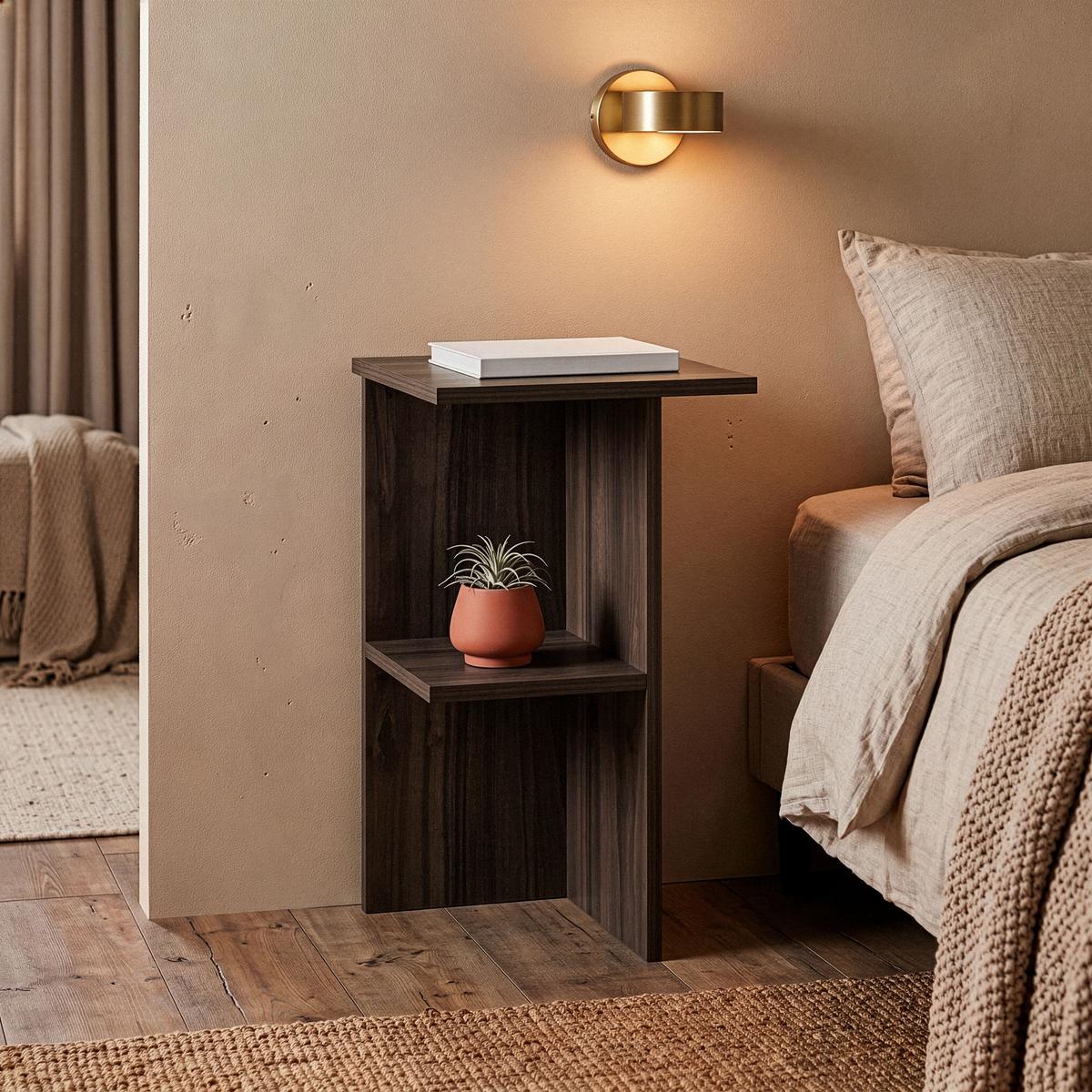 NACHTTISCH quadratisch mit ablage 36/36/60 cm - Naturfarben, Holzwerkstoff (36/60/37cm) - Calicosy