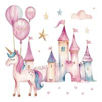 WANDAUFKLEBER 60x82cm - Einhornschloss - Multicolor, Kunststoff (60/82/0.1cm) - Wallfluent