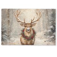 FUSSMATTE Weihnachten - Rentier - Winter - Kranz Flurteppich 60x40 cm - Braun, Kunststoff (60/0.4cm) - MuchoWow