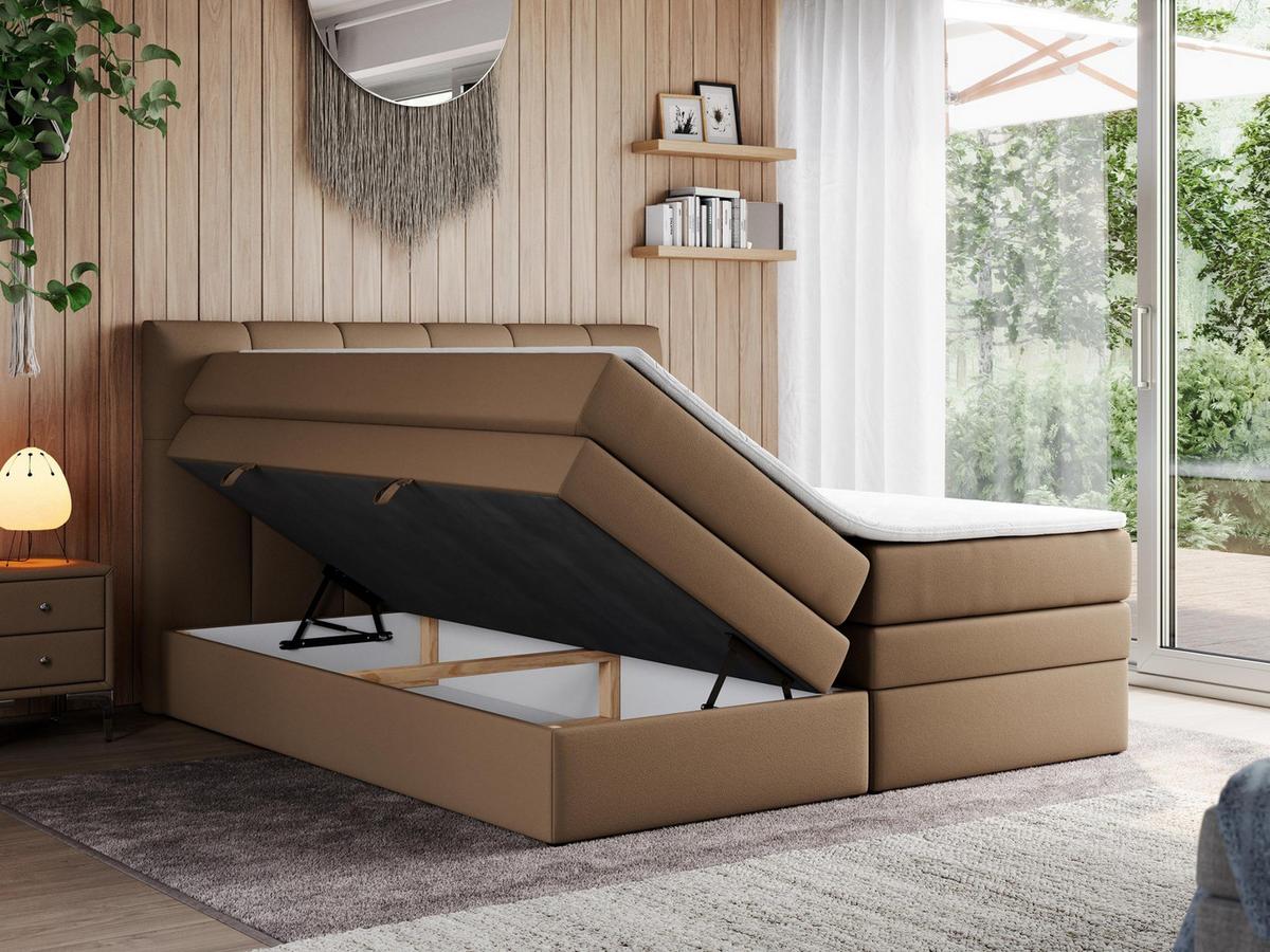 BOXSPRINGBETT ALVIN KING 120/200 Braun Kunstleder - H4 - Braun, Holz/Textil (120/200cm) - MKS