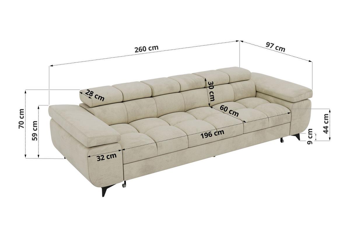3-SITZER SOFA NIDELLO - Beige Velvet - Beige/Schwarz, Textil/Metall (260/70/97cm) - MKS