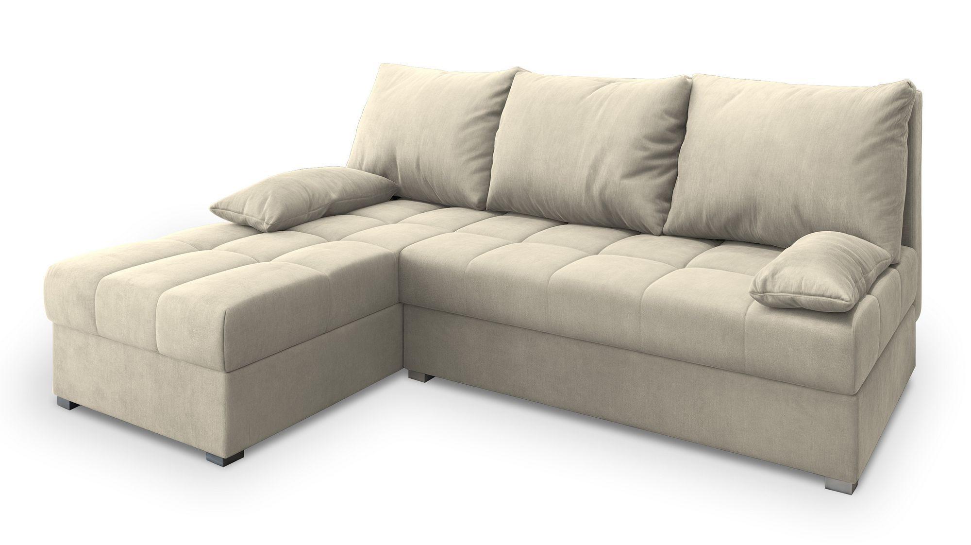 ECKSOFA RITA M Creme Velours-Stoff mit Schlaffunktion - Creme/Grau, Holz/Kunststoff (200/141cm) - MASSENO