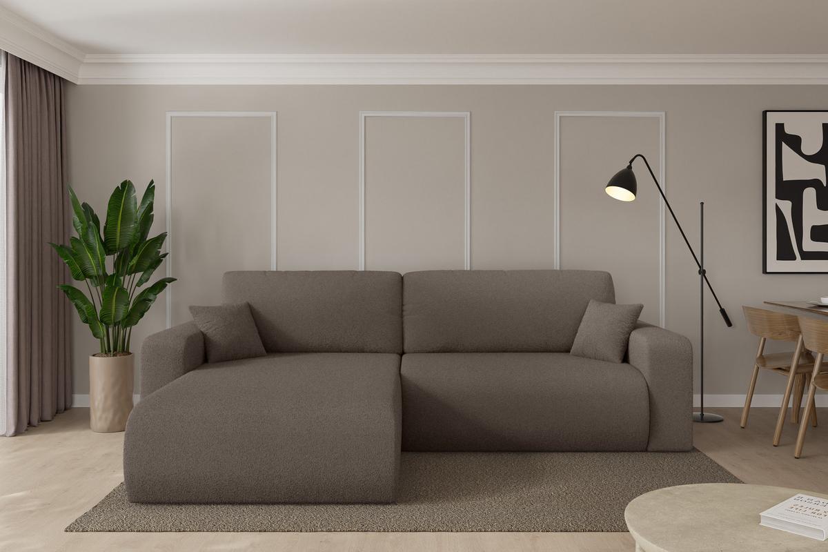 ECKSOFA mit Schlaffunktion Ottomane Links BERY-L 276x193x88 Braun Bouclé - Schwarz/Braun, Holzwerkstoff/Kunststoff (276/193cm) - ALTDECOR