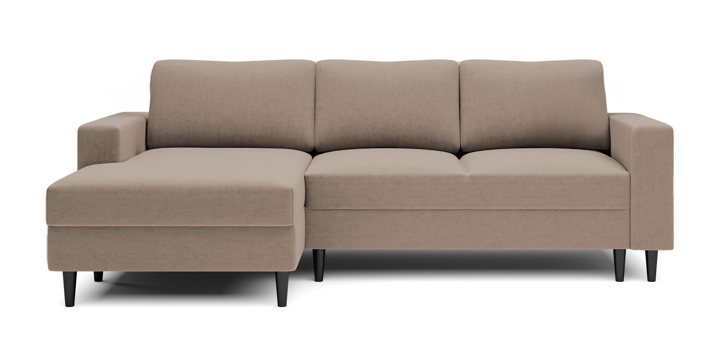 ECKSOFA Nalika Dunkelbeige Velours - Schwarz/Mokka, Holz/Textil (230/143cm) - Selsey