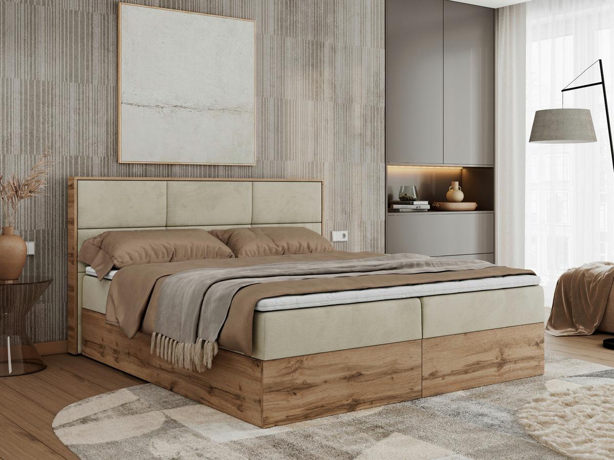 BOXBETT ALBERO 2 - 140/200 Beige Velvet - H3 - Beige, Holz/Textil (140/200cm) - MKS