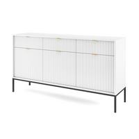 SIDEBOARD Eternas 3T 3S Weiß 154/83/39 cm – schwarze Füße, mit geriffelten Fronten - Schwarz/Weiß, Holzwerkstoff (154/83/39cm) - AX Living