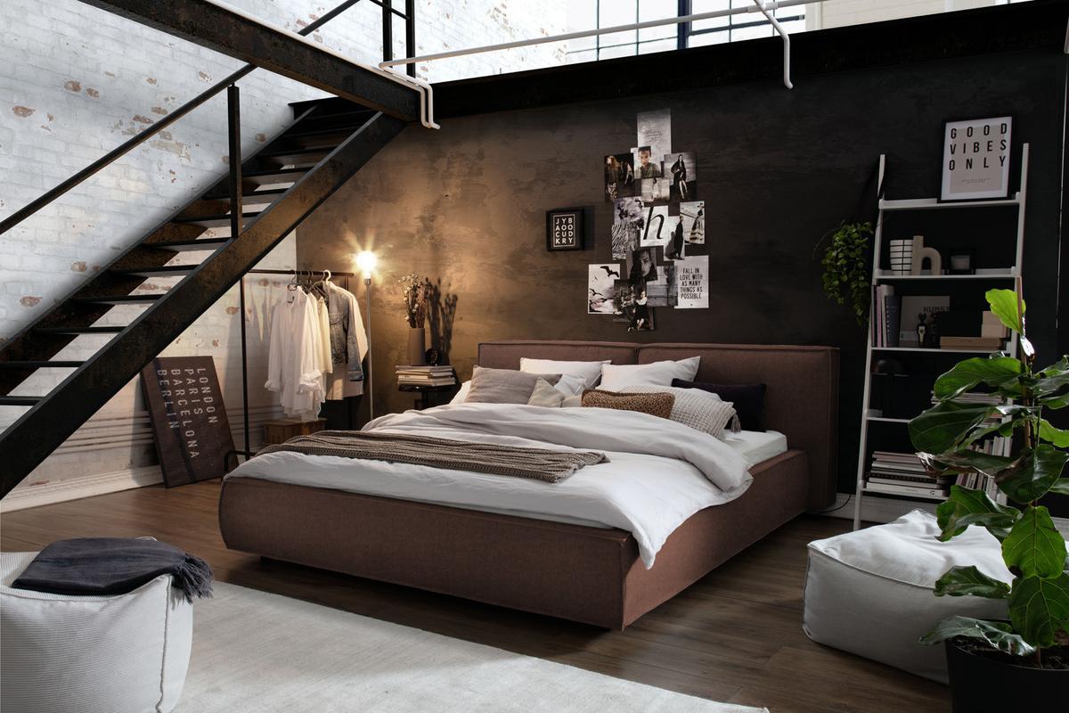 POLSTERBETT CARLO Braun Flachgewebe - Braun, Textil (200/200cm) - KAWOLA