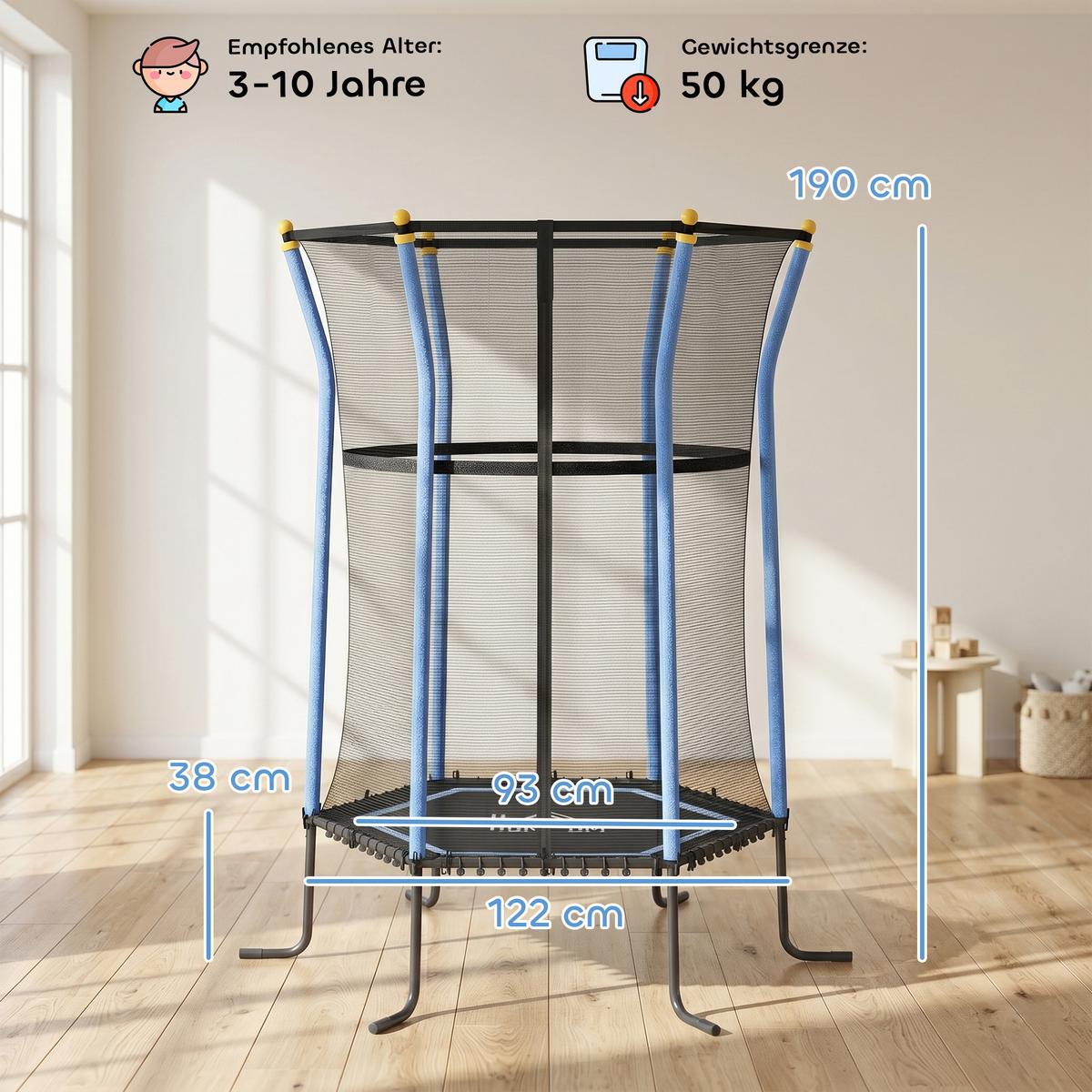 KINDERTRAMPOLIN Stahl Kunststoff Blau - Blau, Metall (111/122cm) - HOMCOM