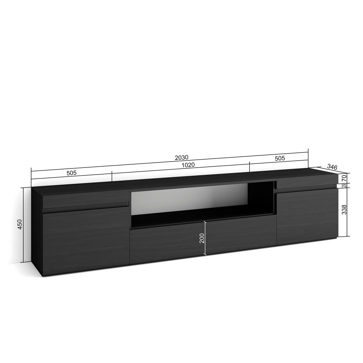 LOWBOARD, Schwarz, 200/35/45cm - Schwarz, Holzwerkstoff (200/45/35cm) - Skraut Home
