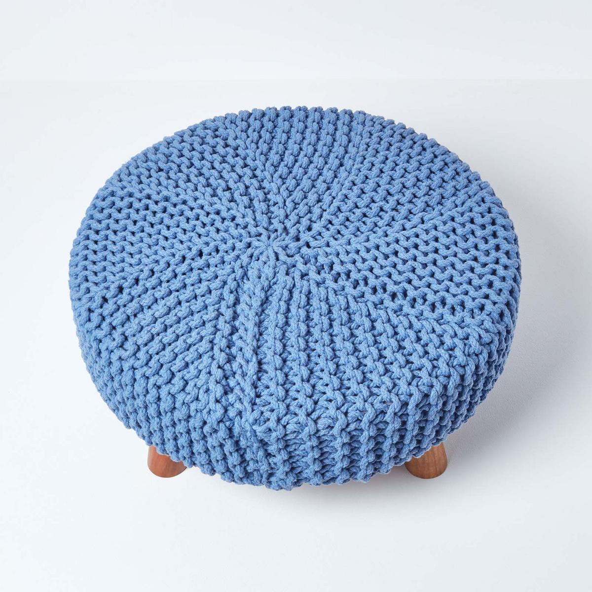 STRICK-HOCKER blau, rund 62/62/30 cm - Blau, Textil (62/30/62cm) - Homescapes