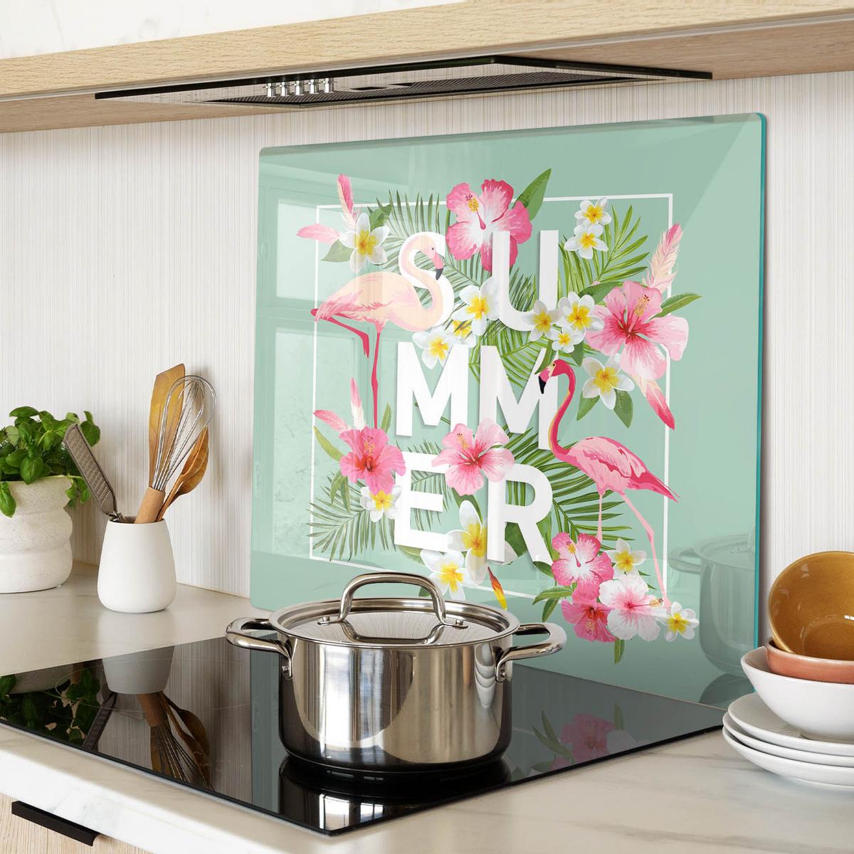 GLASPLATTE 60x52 cm Flamingos - Multicolor, Glas (60/0.4/52cm) - TULUP