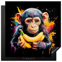 HERDABDECKPLATTE Affe - Graffiti - Farbenfroh - Bananen - Modern Induktionsmatte 78x78 cm - Gelb, Kunststoff (78/78/0.2cm) - MuchoWow