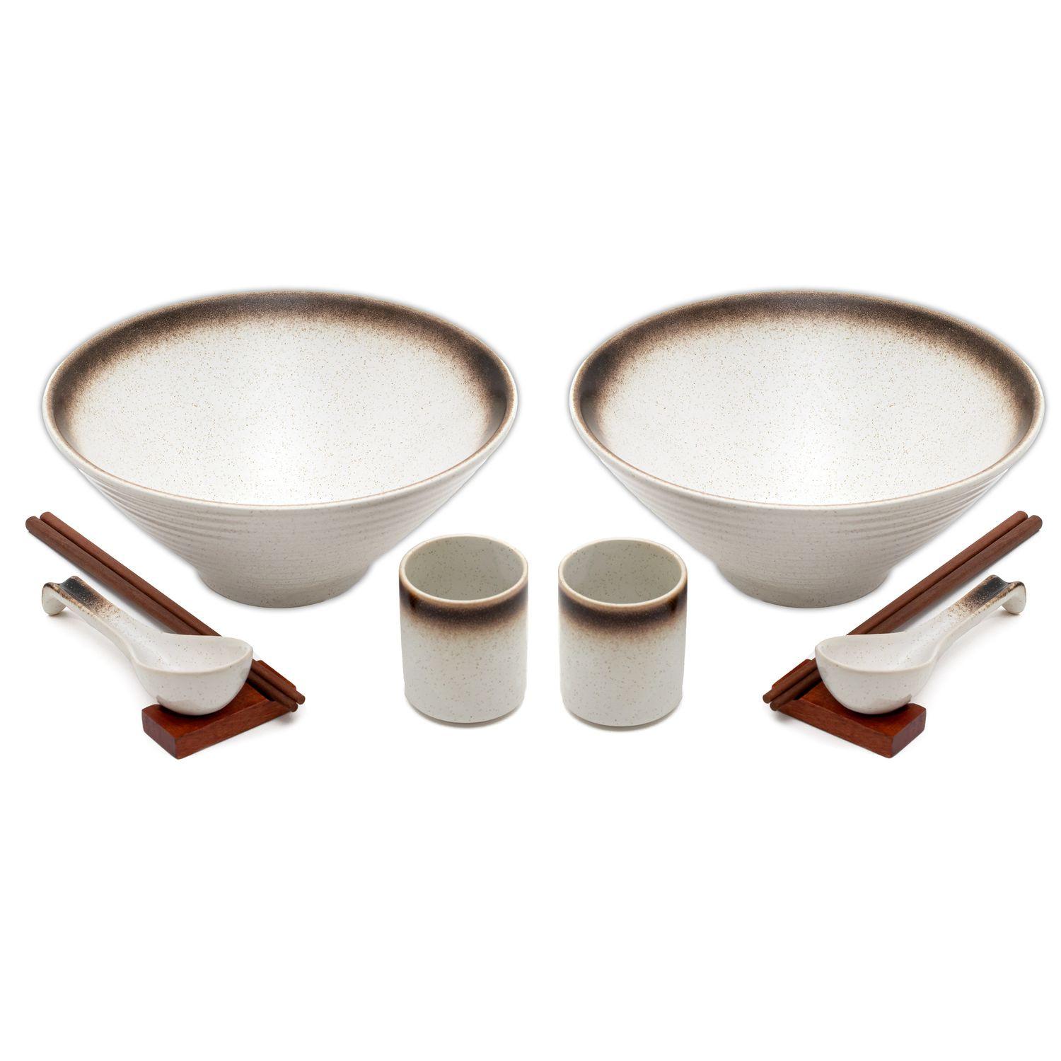 RAMEN SCHÜSSEL SET für 2 Personen aus Keramik - Weiß, Keramik - Intirilife