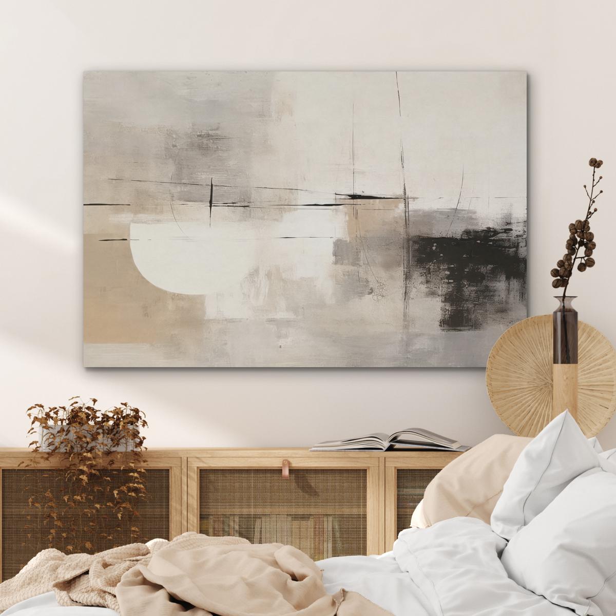 AKUSTIKBILD Abstrakt - Kunst - Grau Wandbild Wohnzimmer 100x70 cm - Hellgrau, Kunststoff (100/70/0.9cm) - MuchoWow