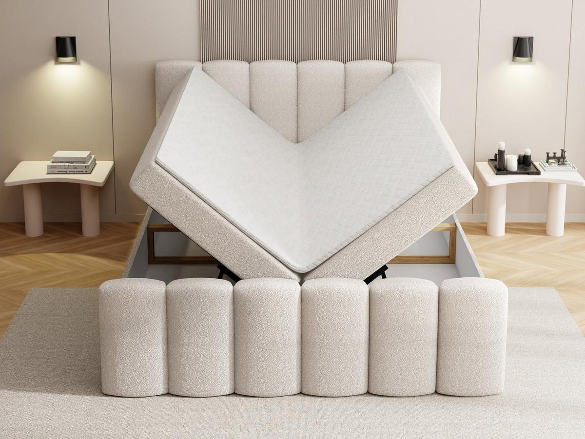 BOXBETT Serenity mit Bettkasten, Braun Chenille 140x200 cm – inkl. H4 Taschenfederkern Matratze & Foam Topper - Schwarz/Braun, Holz/Holzwerkstoff (140/200cm) - WFL GROUP